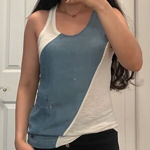 Armani Exchange White and Blue Blouse